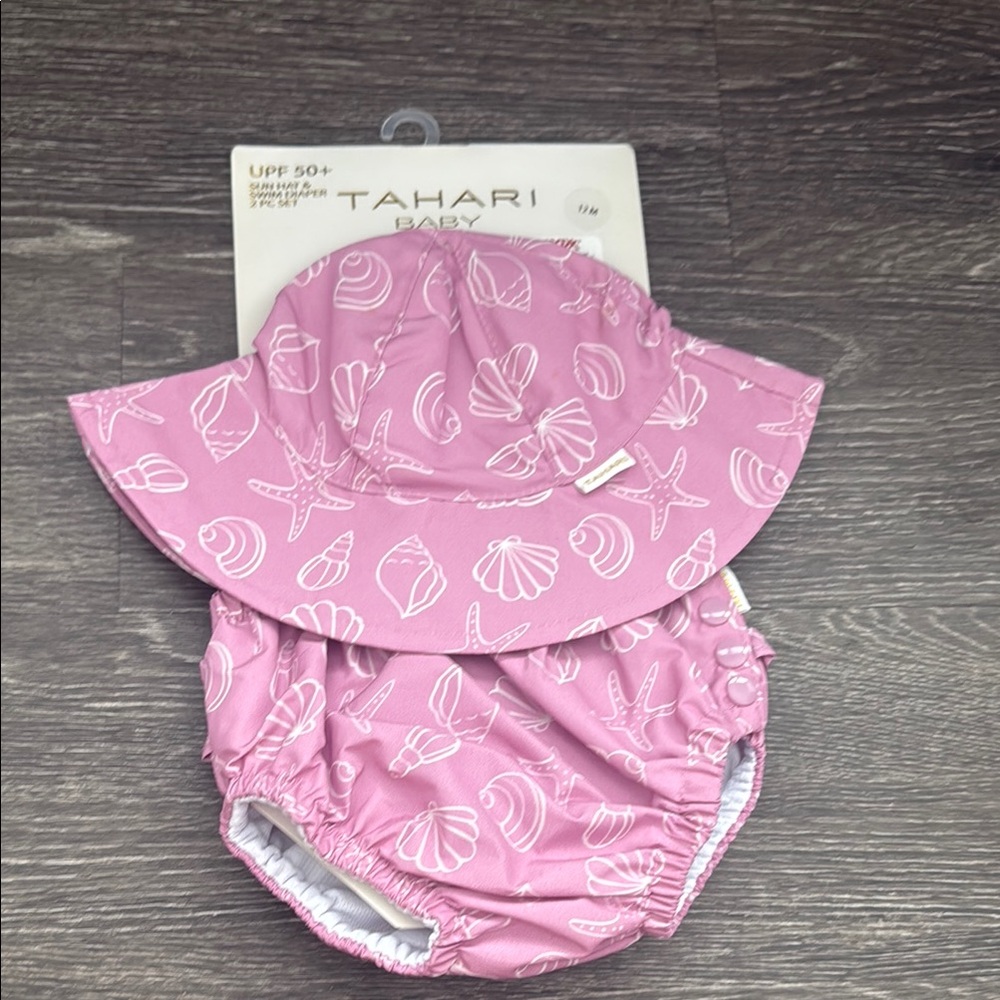 Tahari Baby Pink Sun Hat and Diaper Cover Set
